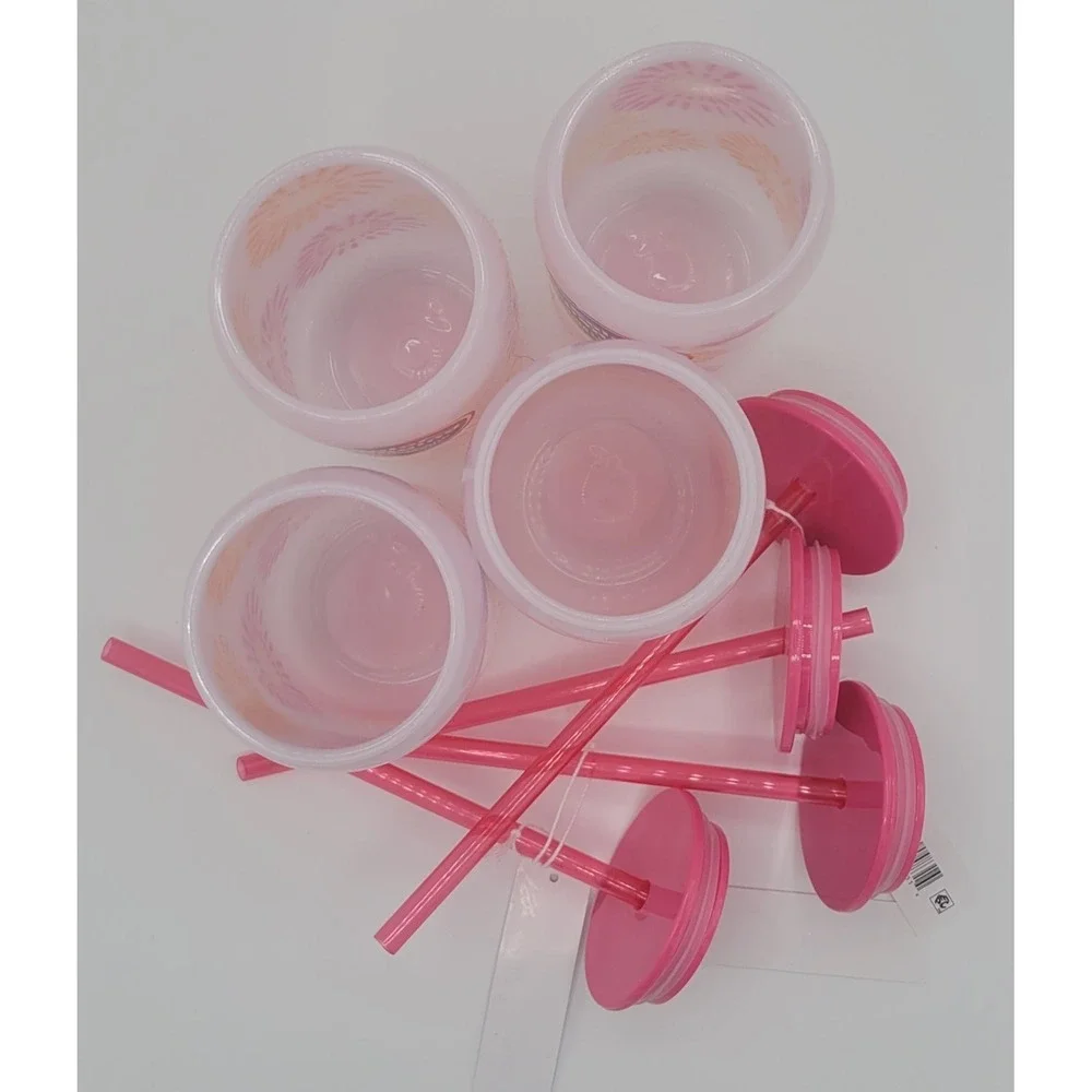 20oz Color Changing Tumbler NEW Set Of 4 Lid Straw Pink Yellow Orange Sunburst